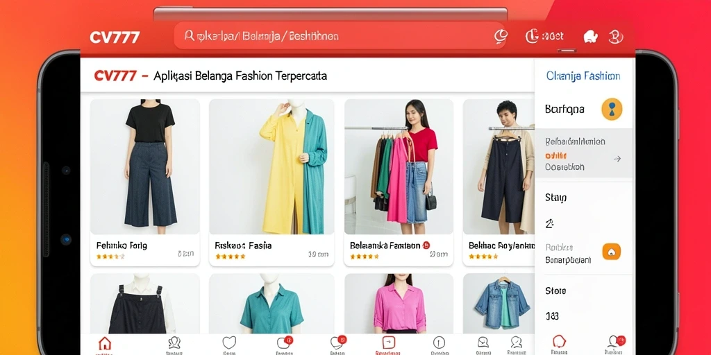 Tampilan antarmuka pengguna CV777 untuk belanja fashion yang menarik.