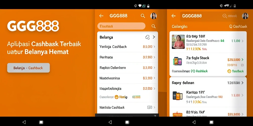 Tampilan aplikasi GGG888 dengan penawaran cashback menarik.