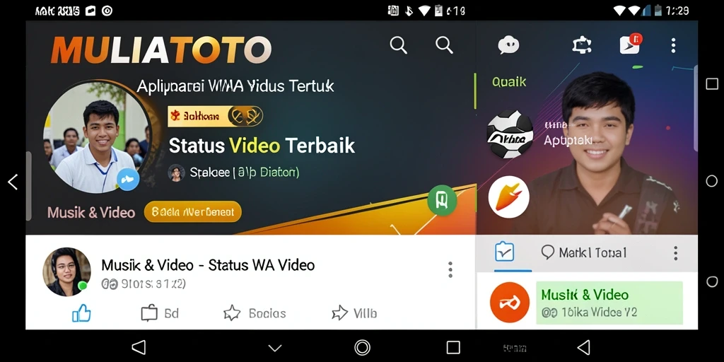 Antarmuka pengguna MULIATOTO dengan fitur Status WA Video yang menarik.