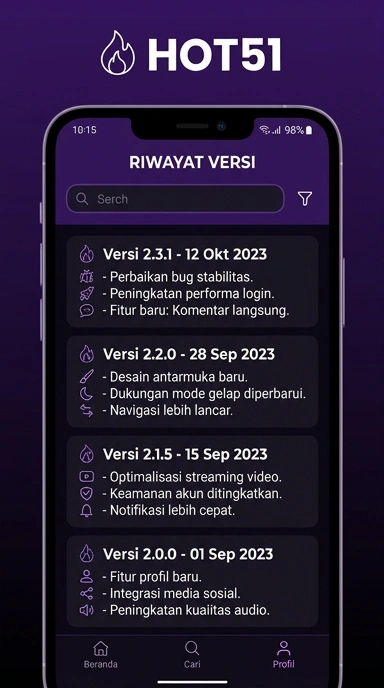 Riwayat Versi hot51 untuk Pengguna Android